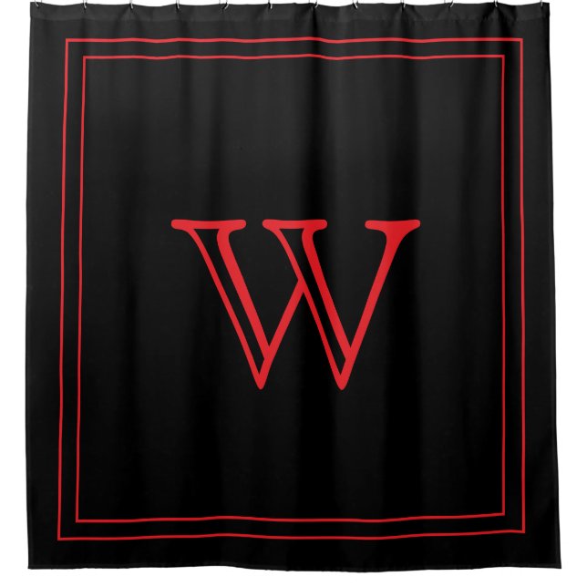 Elegant Black &Red Initial Monogram  Shower Curtain (Front)