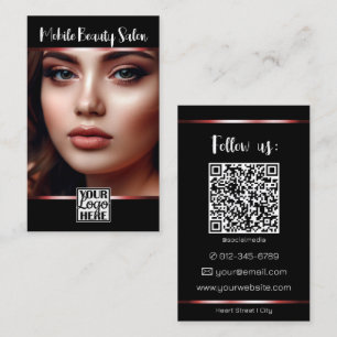 Elegant Black Red Logo Photo QR Code Template  Business Card