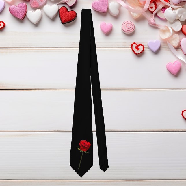 Elegant Black Red Long Stem Rose Valentine's Day Tie (Creator Uploaded)