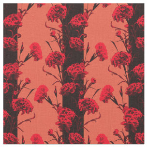 Elegant Black Red Orange Floral Stripes Carnation Fabric