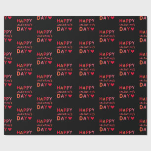 Elegant black &red pink happy valentine  wrapping paper