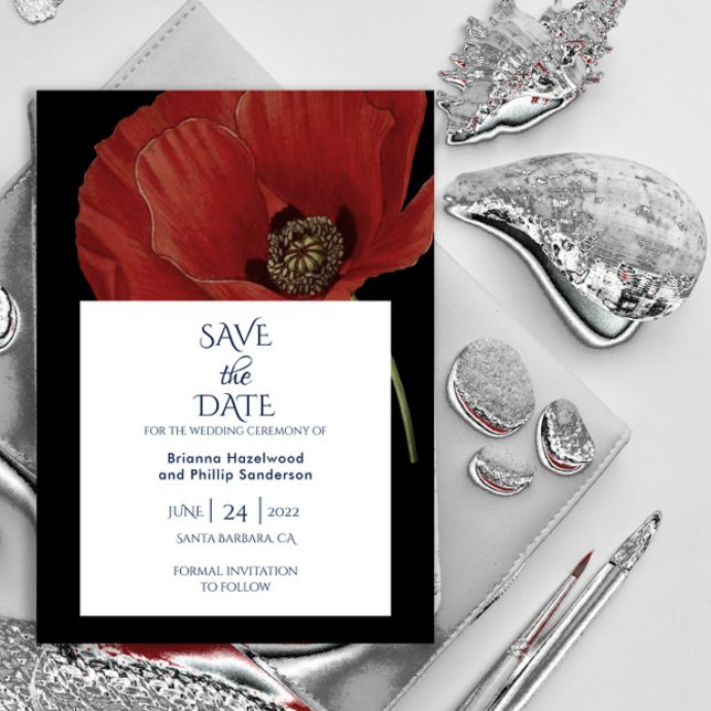 Elegant Black Red Poppy Wedding Save The Date (Creator Uploaded)