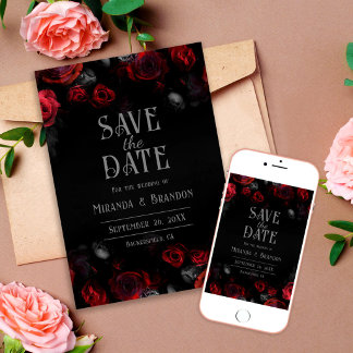 Elegant Black Red Roses Floral Save The Date