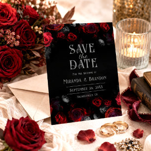 Elegant Black Red Roses Floral Save The Date