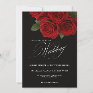 Elegant Black & Red Roses Wedding Invitation