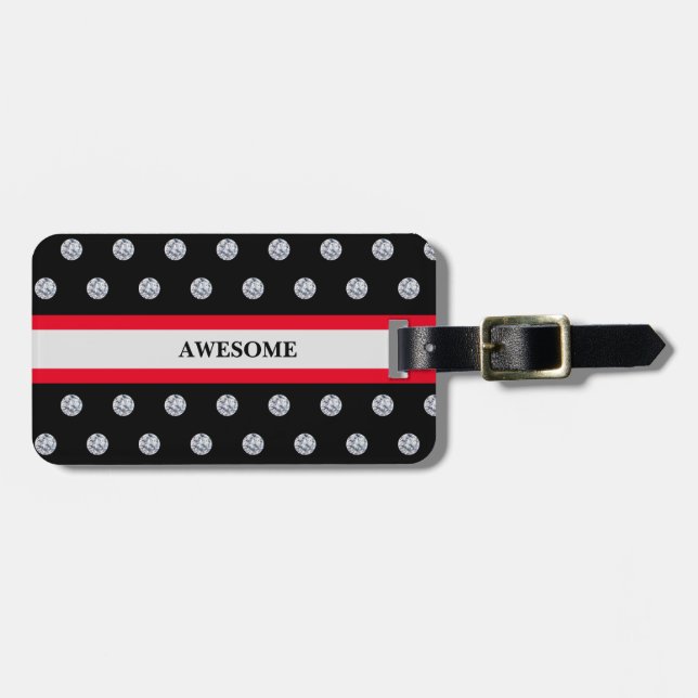 Elegant Black Red Silver Luggage Tag (Front Horizontal)
