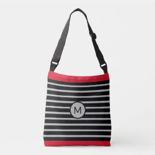 Elegant Black, Red & Silver Striped Crossbody Bag
