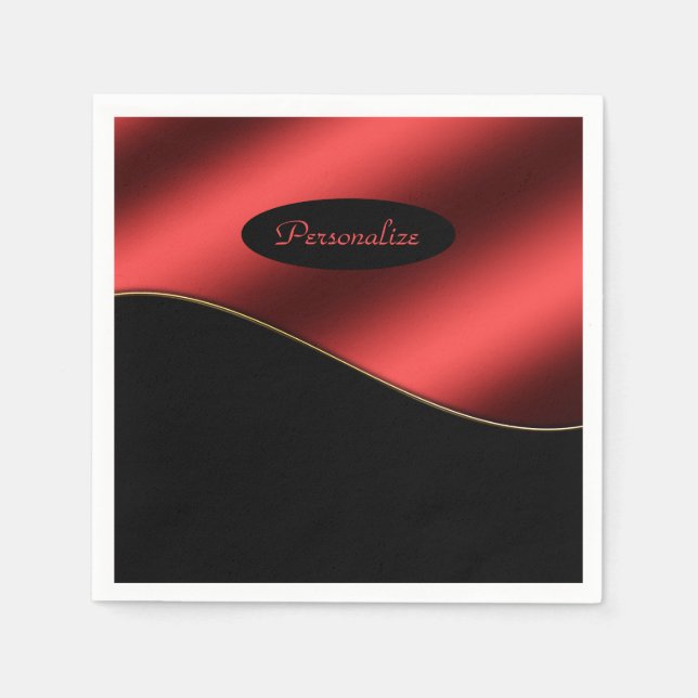 Elegant Black Red Stylish Wave Design Personalise Napkin (Front)
