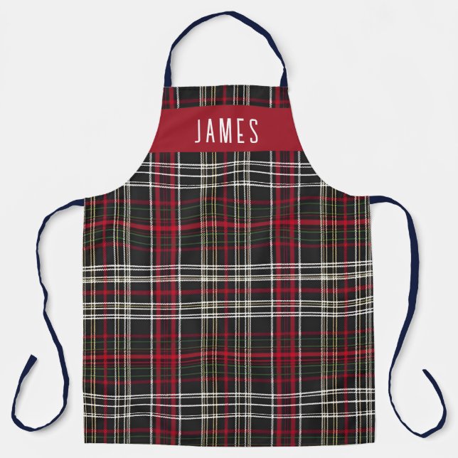 Elegant Black Red Tartan Plaid Personalised  Apron (Front)
