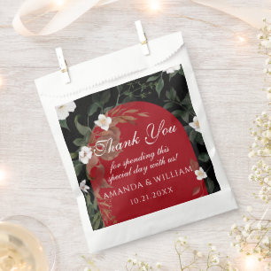 Elegant Black Red White Floral Wedding Favour Bag