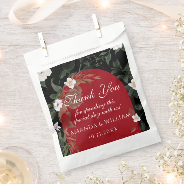 Elegant Black Red White Floral Wedding  Favour Bag (Clipped)