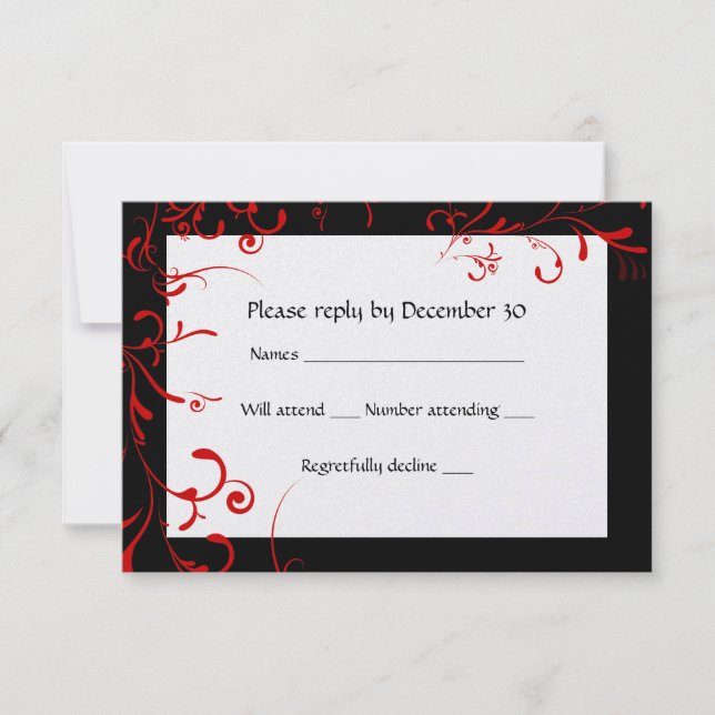 Elegant Black, Red, White RSVP (Front)