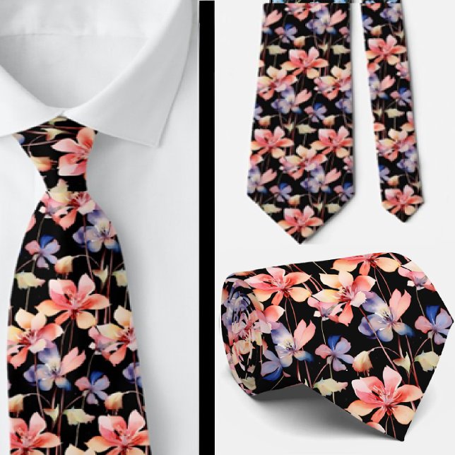 Elegant Black Red Wildflowers Neck Tie (Creator Uploaded)
