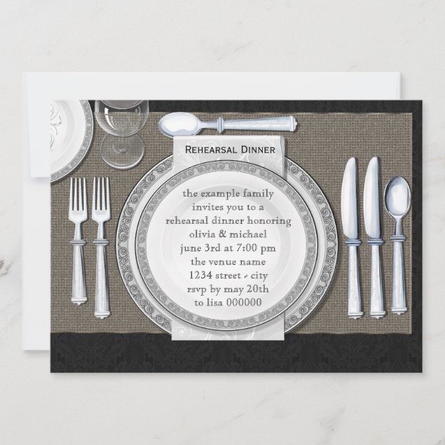 Elegant Black Rehearsal Dinner Invitations (Front)