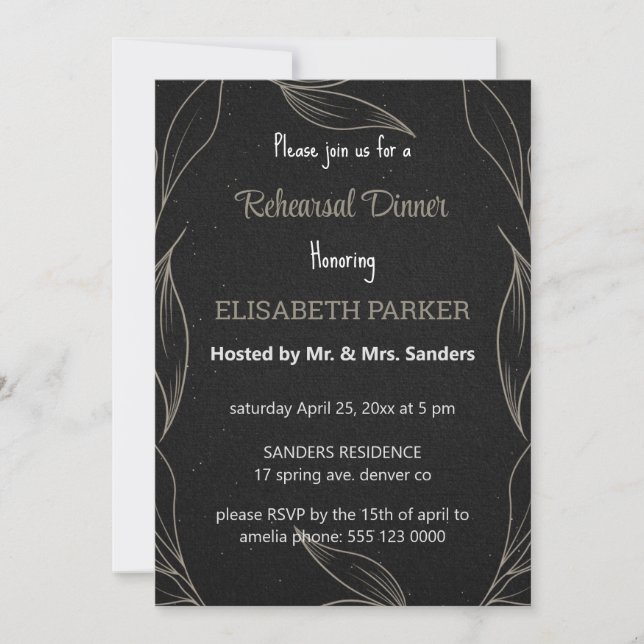 Elegant Black Rehearsal Dinner Invitations (Front)