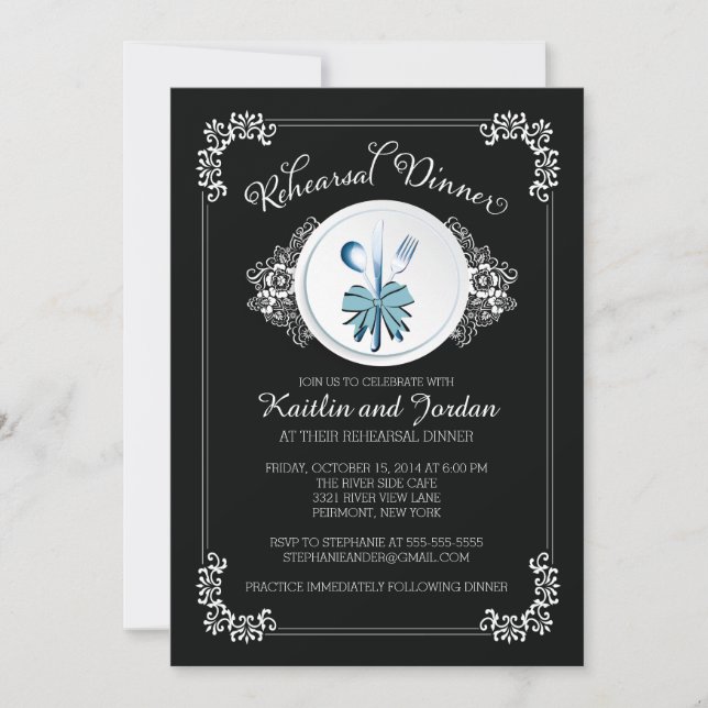 Elegant Black Rehearsal Dinner Party Invitation (Front)