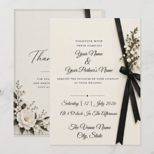 Elegant Black Ribbon Wedding Invitation