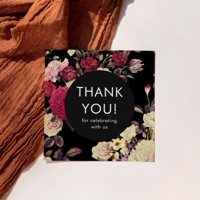 Elegant Black Romantic Floral Wedding Thank You (This elegant floral thank you card is a beautiful way to thank wedding guests.)