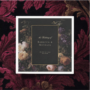Elegant Black Romantic Flowers Dark Wedding Napkin