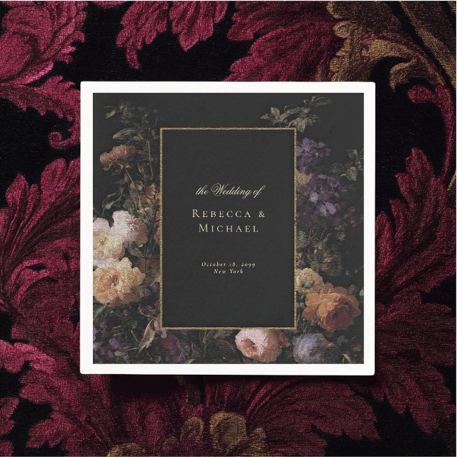 Elegant Black Romantic Flowers Dark Wedding Napkin (Creator Uploaded)