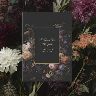 Elegant Black Romantic Flowers Dark Wedding Thank You Card