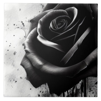 Elegant Black Rose Ceramic Tile
