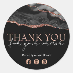 Elegant black rose gold agate thank you sticker