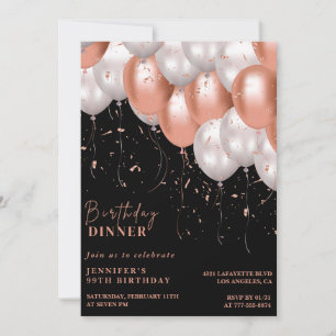 Elegant Black Rose gold Dinner 99th birthday Invitation