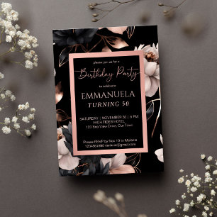 Elegant black rose gold floral birthday template