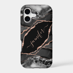 Elegant Black Rose Gold Foil Personalised Agate