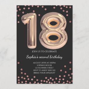 Elegant Black Rose Gold Glitter 18th Girl Birthday Invitation