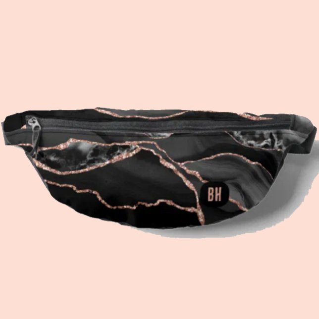 Elegant Black Rose Gold Glitter Agate Marble  Bum Bags (Creator Uploaded)