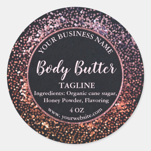 Elegant Black Rose Gold Glitter product label  (Front)