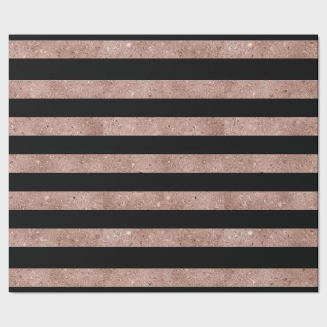 Elegant Black Rose Gold Glitter Striped Wrapping Paper (Seam)