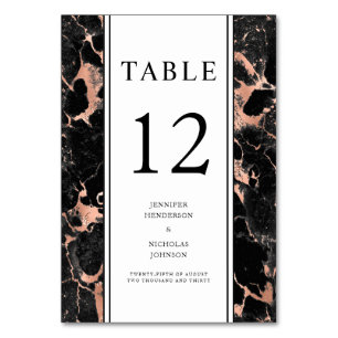 Elegant Black Rose Gold Marble Wedding  Table Number
