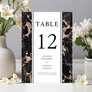 Elegant Black Rose Gold Marble Wedding  Table Number