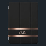 Elegant black rose gold monogram initials iPad pro cover<br><div class="desc">Stylish black with a dark rose gold coloured frame.  Personalise and add your monogram letters,  initials.  Rose gold coloured letters.</div>