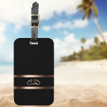 Elegant black rose gold monogram initials luggage tag<br><div class="desc">Stylish black with a dark rose gold coloured frame.  Personalise and add your monogram letters,  initials.  Rose gold coloured letters.</div>