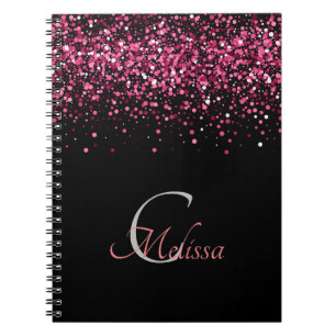 Elegant Black Rose Gold Monogram Name Notebook