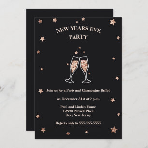 Elegant Black & Rose Gold New Years Eve Party Invitation