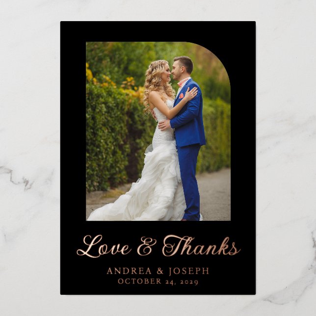 Elegant Black & Rose Gold Photo Wedding (Front)