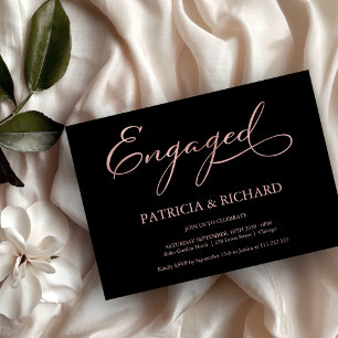 Elegant Black Rose Gold Script Engagement Party Invitation