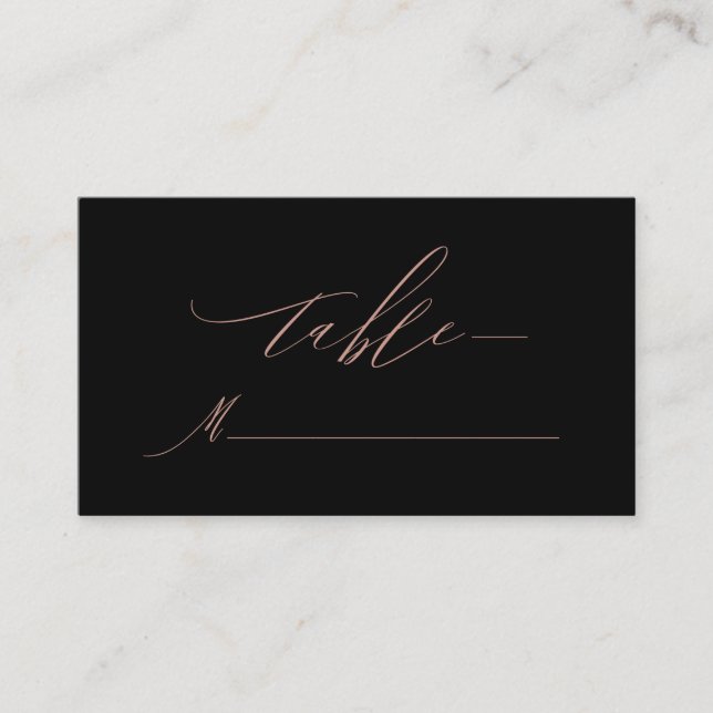 Elegant Black Rose Gold Script Monogram Wedding Place Card (Front)