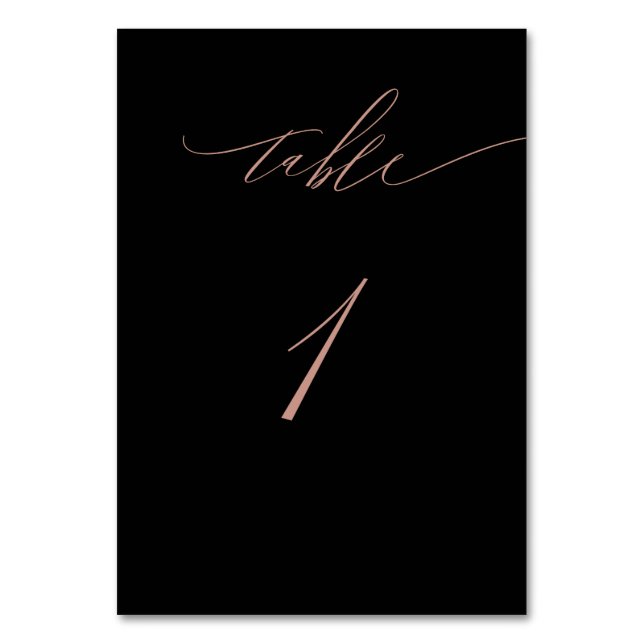 Elegant Black Rose Gold Script No 1 Wedding Table  Table Number (Front)
