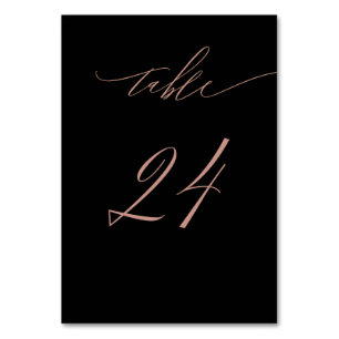 Elegant Black Rose Gold Script No 24 Wedding Table Number