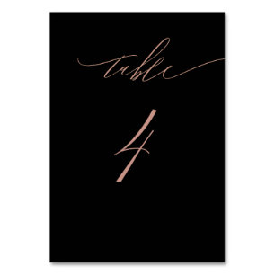 Elegant Black Rose Gold Script No 4 Wedding Table Number