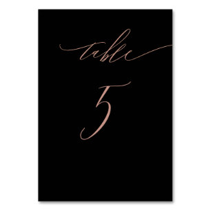 Elegant Black Rose Gold Script No 5 Wedding Table Number