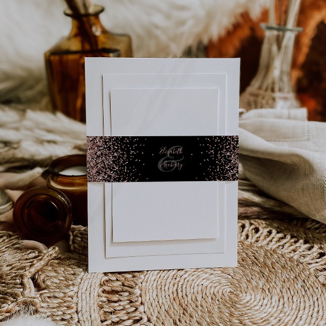 Elegant Black Rose Gold Wedding Invitation Belly Band (Creator Uploaded)