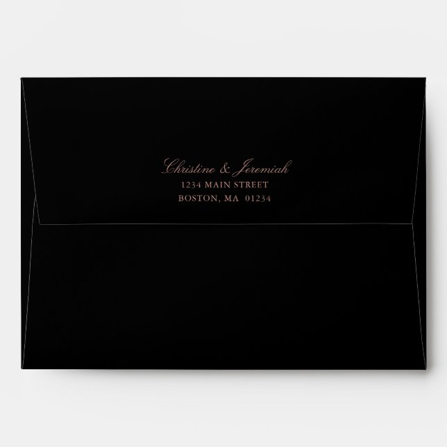 Elegant Black Rose Gold  Wedding Return Address Envelope (Back (Top Flap))