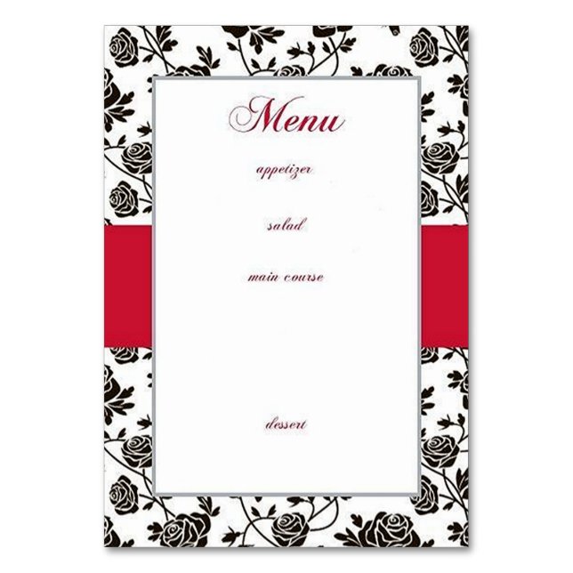 Elegant Black Rose Menu Table Number (Front)